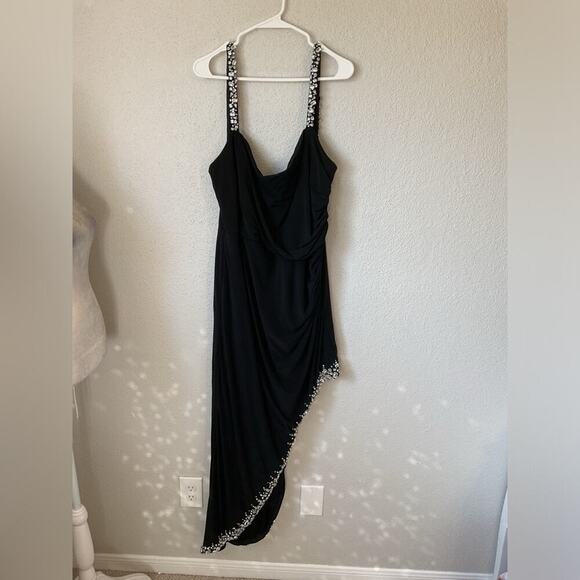 Mac Duggal Asymmetrical Side Slit Lace Up Rhinestone Embellished Gown Size 20W - Picture 8 of 14